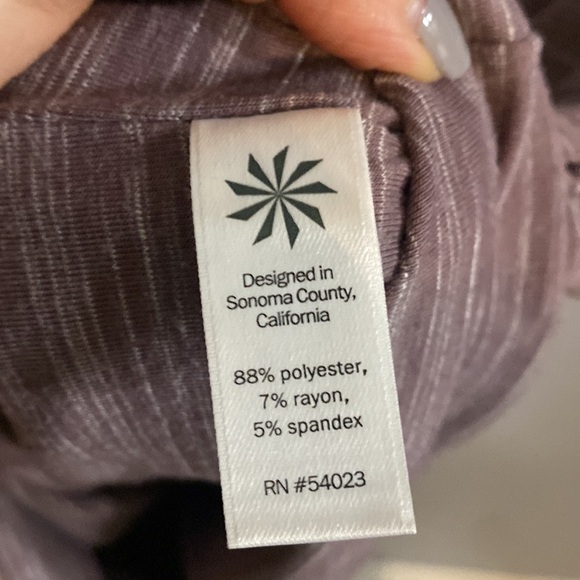 ATHLETA WOMEN'S DUSTY PLUM STRIPED LONG SLEEVE RUCHED SOFT AVENUES DRESS Sz XS - Picture 6 of 7